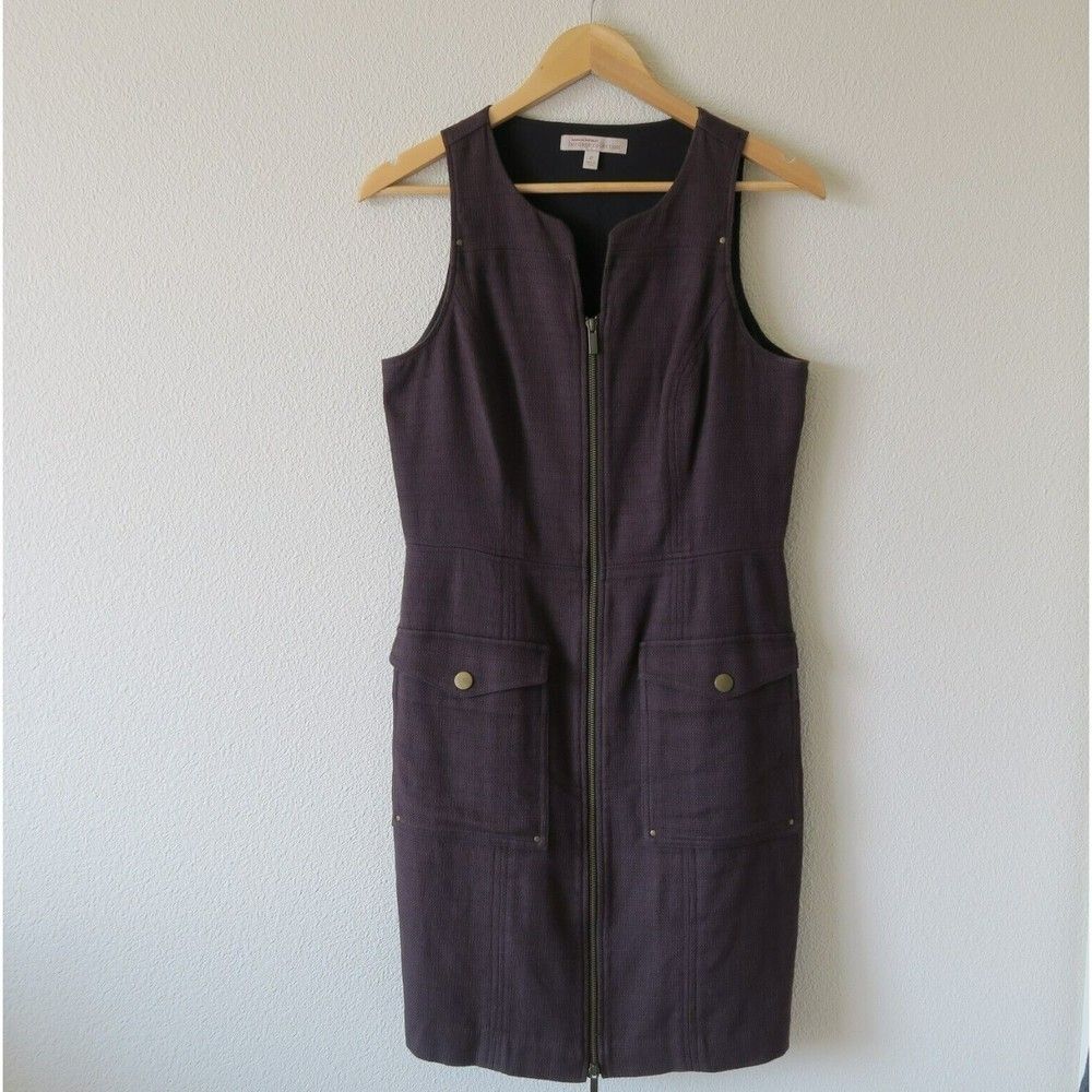 BANANA REPUBLIC Brown Mini Shift Dress Size 8 Full Zip Preppy Twee Structured